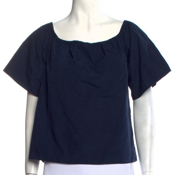 Alice + Olivia Split Back Off the Shoulder Coastal Crosby Top Blouse Navy Sz XS - Picture 5 of 13